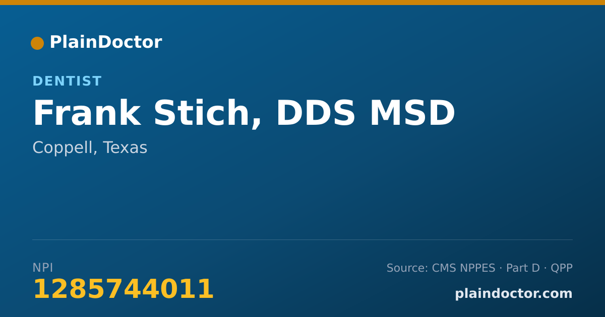Shareable card for Frank Stich, DDS MSD - Dentist, Coppell, TX