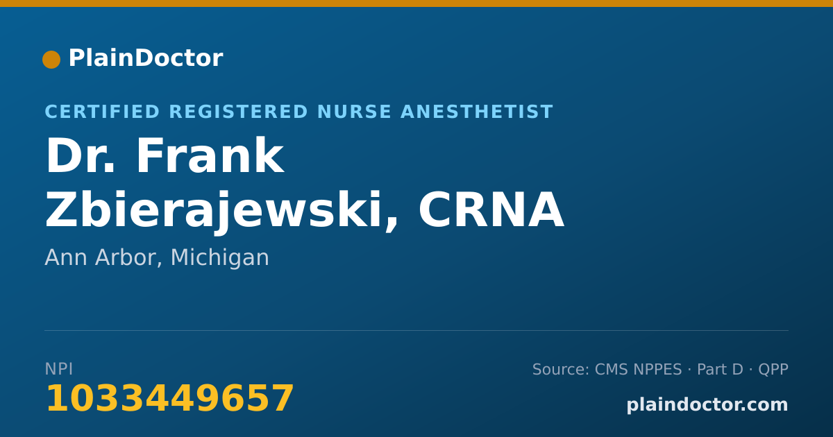Shareable card for Frank Zbierajewski, CRNA - Certified Registered Nurse Anesthetist, Ann Arbor, MI