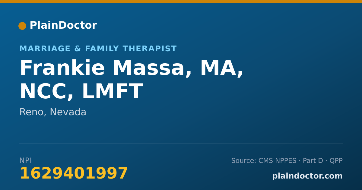 Shareable card for Frankie Massa, MA, NCC, LMFT - Marriage & Family Therapist, Reno, NV