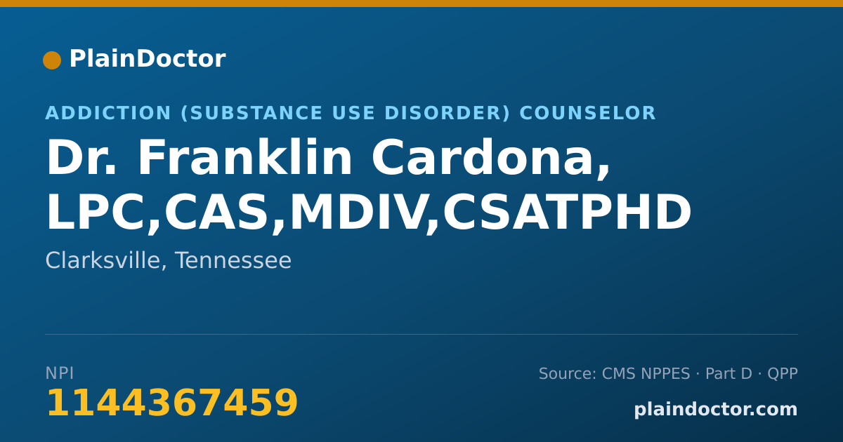 Shareable card for Franklin Cardona, LPC,CAS,MDIV,CSATPHD - Addiction (Substance Use Disorder) Counselor, Clarksville, TN