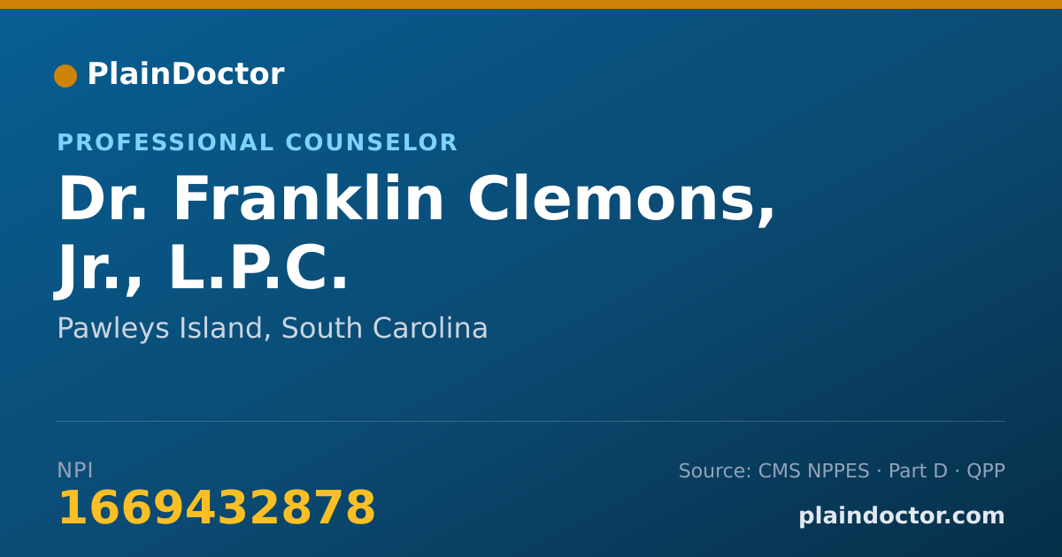Shareable card for Franklin Clemons, Jr., L.P.C. - Professional Counselor, Pawleys Island, SC