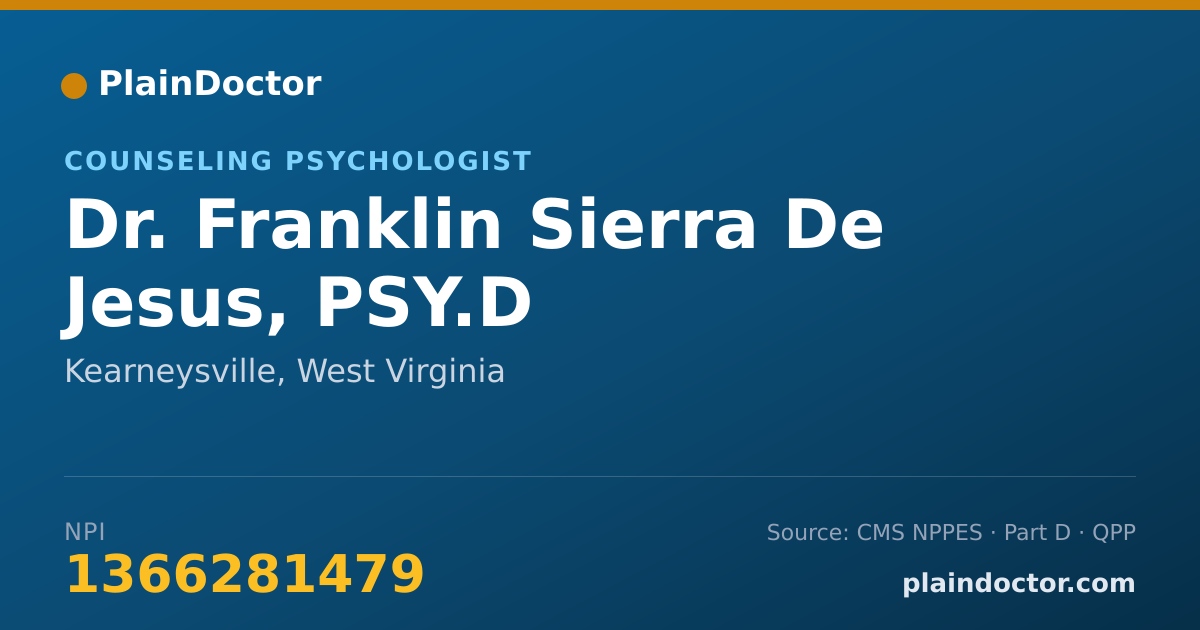 Shareable card for Franklin Sierra De Jesus, PSY.D - Counseling Psychologist, Kearneysville, WV