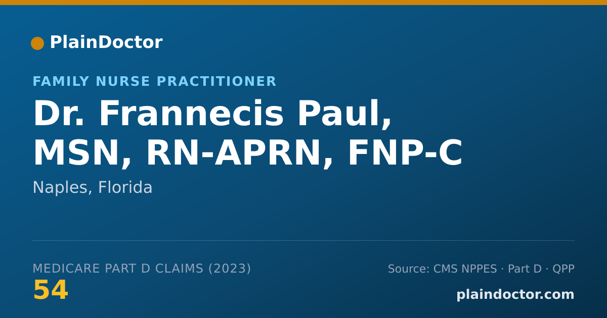 Shareable card for Frannecis Paul, MSN, RN-APRN, FNP-C - Family Nurse Practitioner, Naples, FL