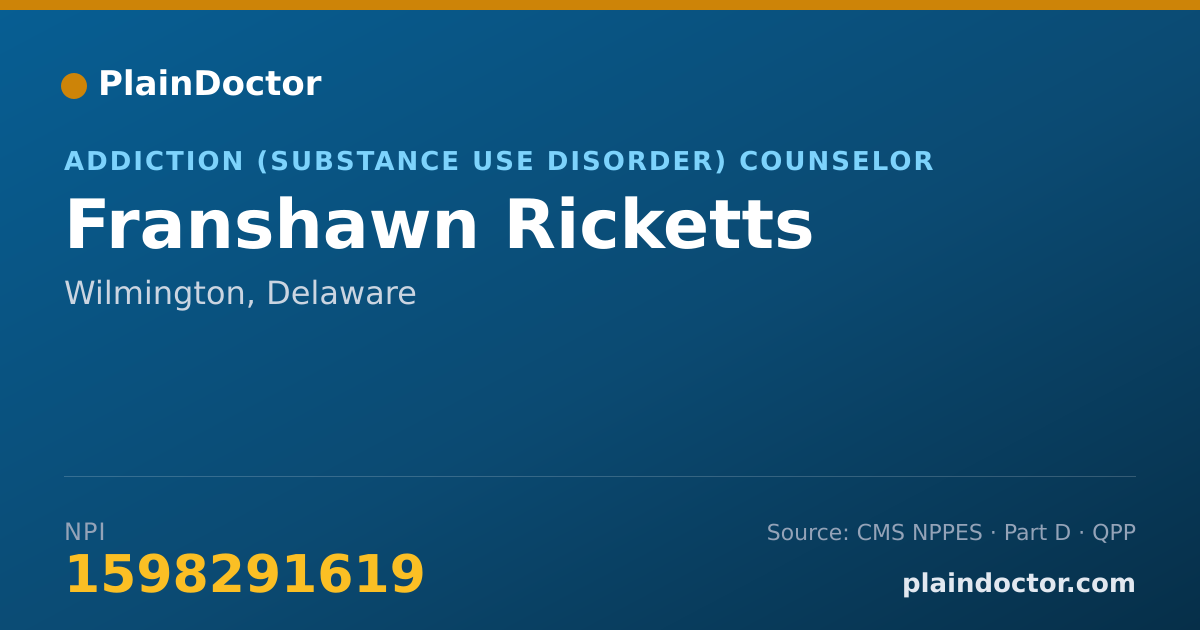 Shareable card for Franshawn Ricketts - Addiction (Substance Use Disorder) Counselor, Wilmington, DE
