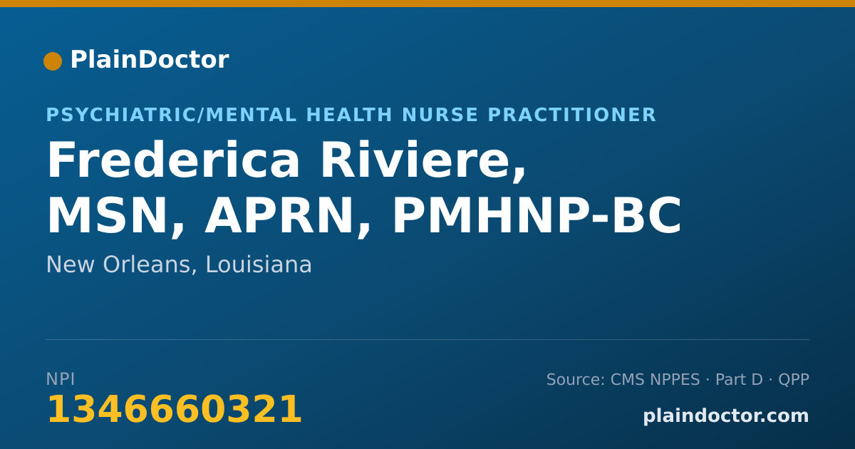 Shareable card for Frederica Riviere, MSN, APRN, PMHNP-BC - Psychiatric/Mental Health Nurse Practitioner, New Orleans, LA