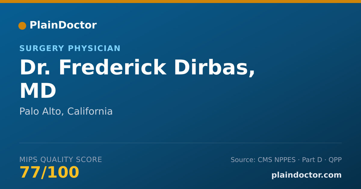 Shareable card for Frederick Dirbas, MD - Surgery Physician, Palo Alto, CA
