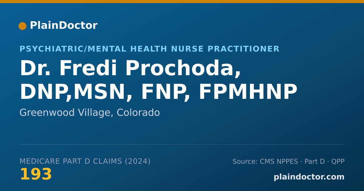 Shareable card for Fredi Prochoda, DNP,MSN, FNP, FPMHNP - Psychiatric/Mental Health Nurse Practitioner, Greenwood Village, CO