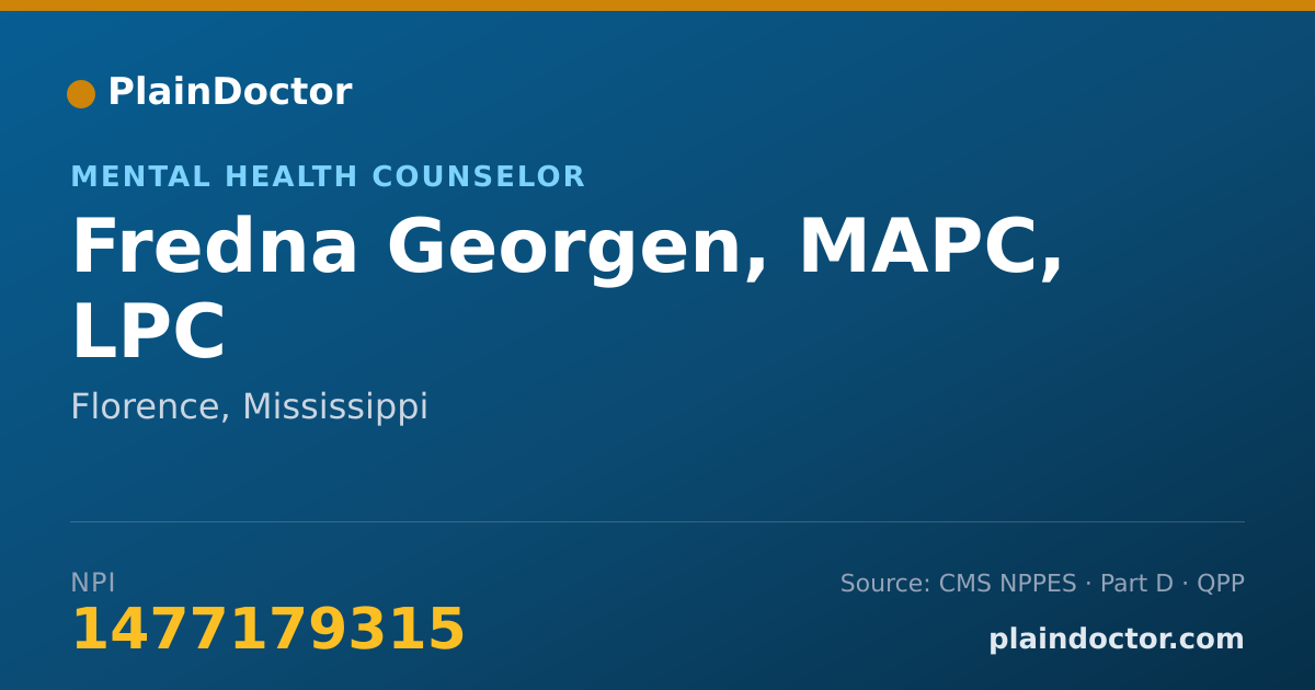 Shareable card for Fredna Georgen, MAPC, LPC - Mental Health Counselor, Florence, MS