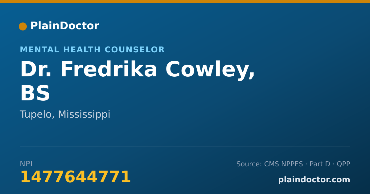Shareable card for Fredrika Cowley, BS - Mental Health Counselor, Tupelo, MS