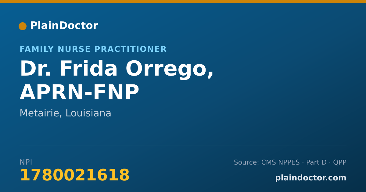 Shareable card for Frida Orrego, APRN-FNP - Family Nurse Practitioner, Metairie, LA