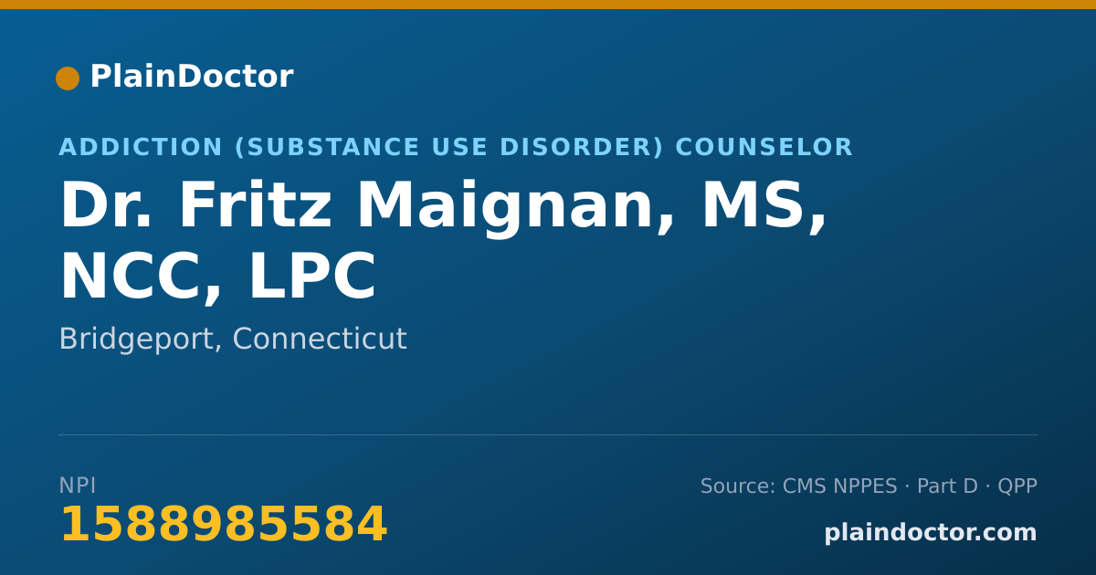 Shareable card for Fritz Maignan, MS, NCC, LPC - Addiction (Substance Use Disorder) Counselor, Bridgeport, CT