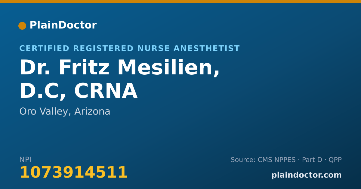 Shareable card for Fritz Mesilien, D.C, CRNA - Certified Registered Nurse Anesthetist, Oro Valley, AZ