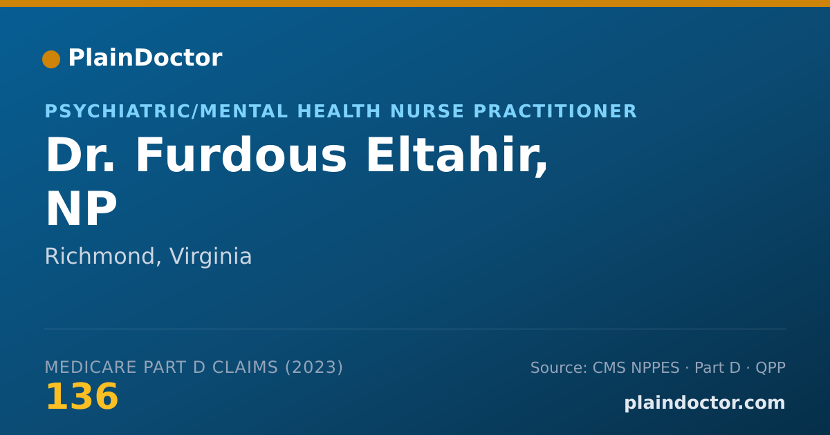 Shareable card for Furdous Eltahir, NP - Psychiatric/Mental Health Nurse Practitioner, Richmond, VA