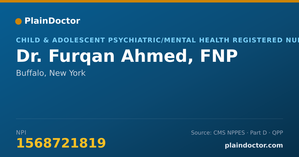 Shareable card for Furqan Ahmed, FNP - Child & Adolescent Psychiatric/Mental Health Registered Nurse, Buffalo, NY