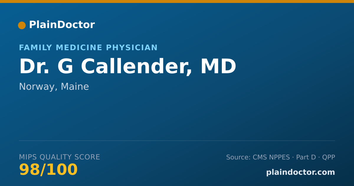 Shareable card for G Callender, MD - Family Medicine Physician, Norway, ME