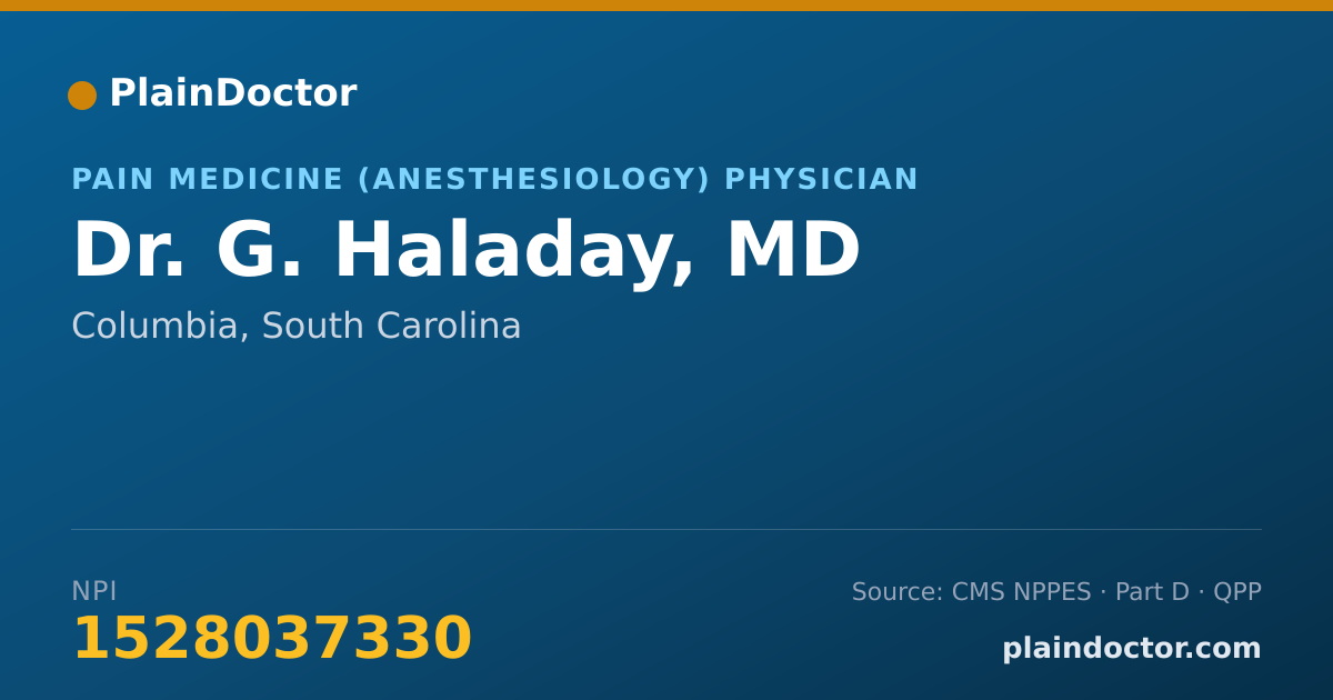Shareable card for G. Haladay, MD - Pain Medicine (Anesthesiology) Physician, Columbia, SC