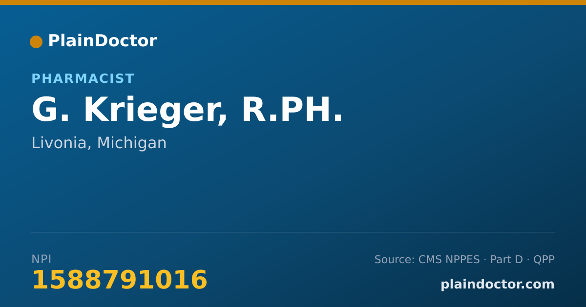 Shareable card for G. Krieger, R.PH. - Pharmacist, Livonia, MI
