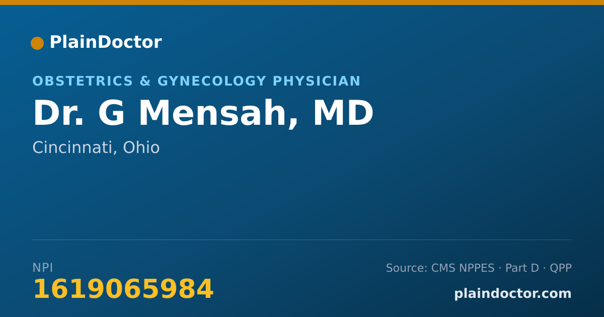 Shareable card for G Mensah, MD - Obstetrics & Gynecology Physician, Cincinnati, OH