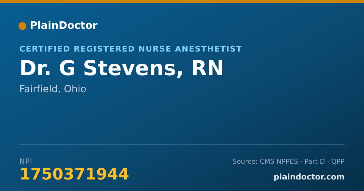 Shareable card for G Stevens, RN - Certified Registered Nurse Anesthetist, Fairfield, OH