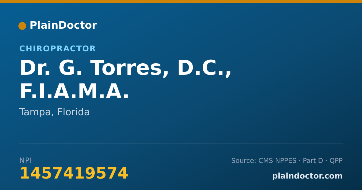 Shareable card for G. Torres, D.C., F.I.A.M.A. - Chiropractor, Tampa, FL