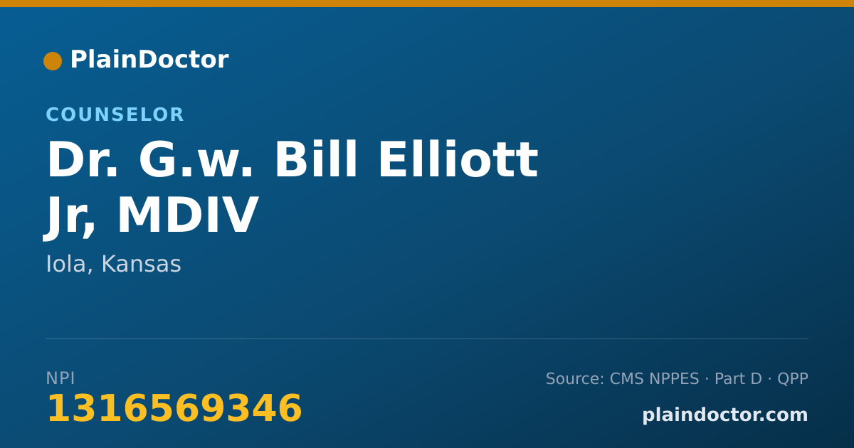Shareable card for G.w. Bill Elliott Jr, MDIV - Counselor, Iola, KS