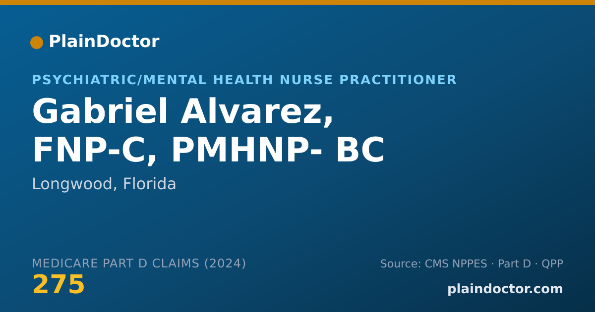 Shareable card for Gabriel Alvarez, FNP-C, PMHNP- BC - Psychiatric/Mental Health Nurse Practitioner, Longwood, FL