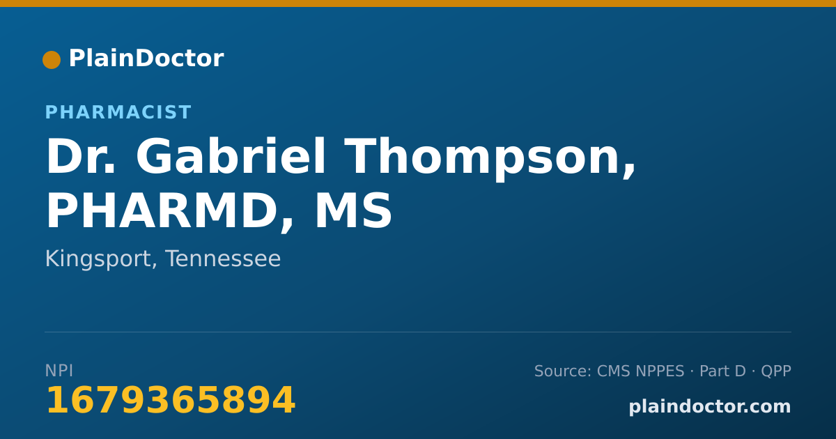 Shareable card for Gabriel Thompson, PHARMD, MS - Pharmacist, Kingsport, TN