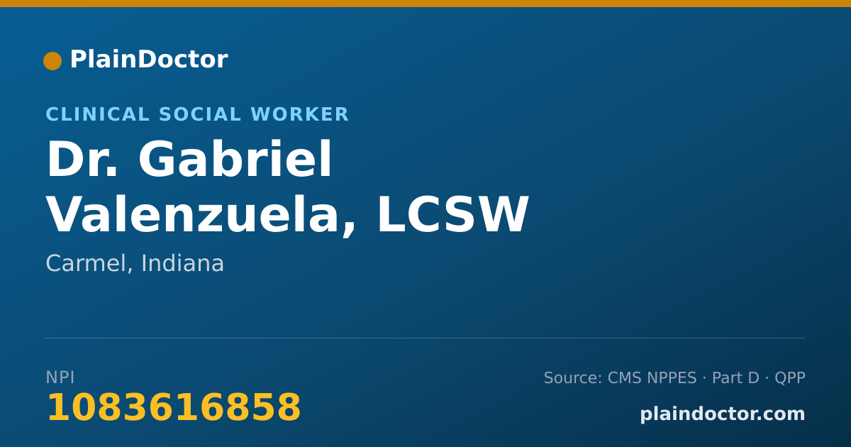 Shareable card for Gabriel Valenzuela, LCSW - Clinical Social Worker, Carmel, IN