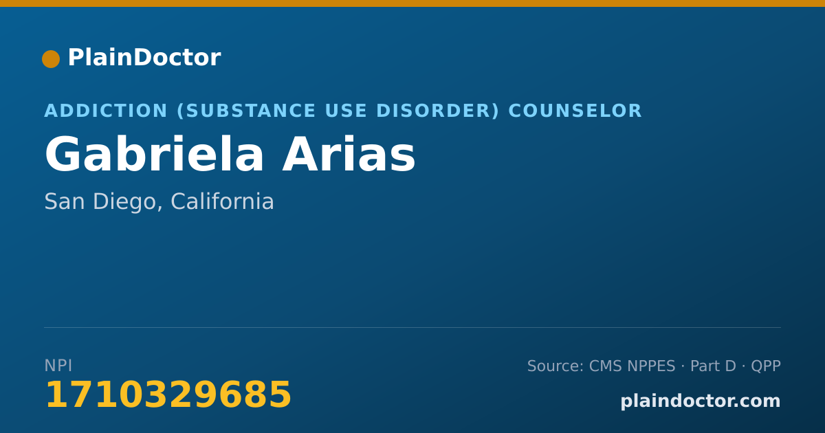 Shareable card for Gabriela Arias - Addiction (Substance Use Disorder) Counselor, San Diego, CA