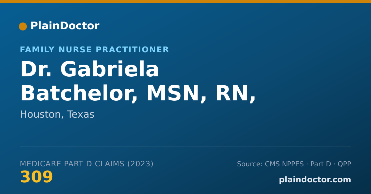 Shareable card for Gabriela Batchelor, MSN, RN, FNP-C - Family Nurse Practitioner, Houston, TX