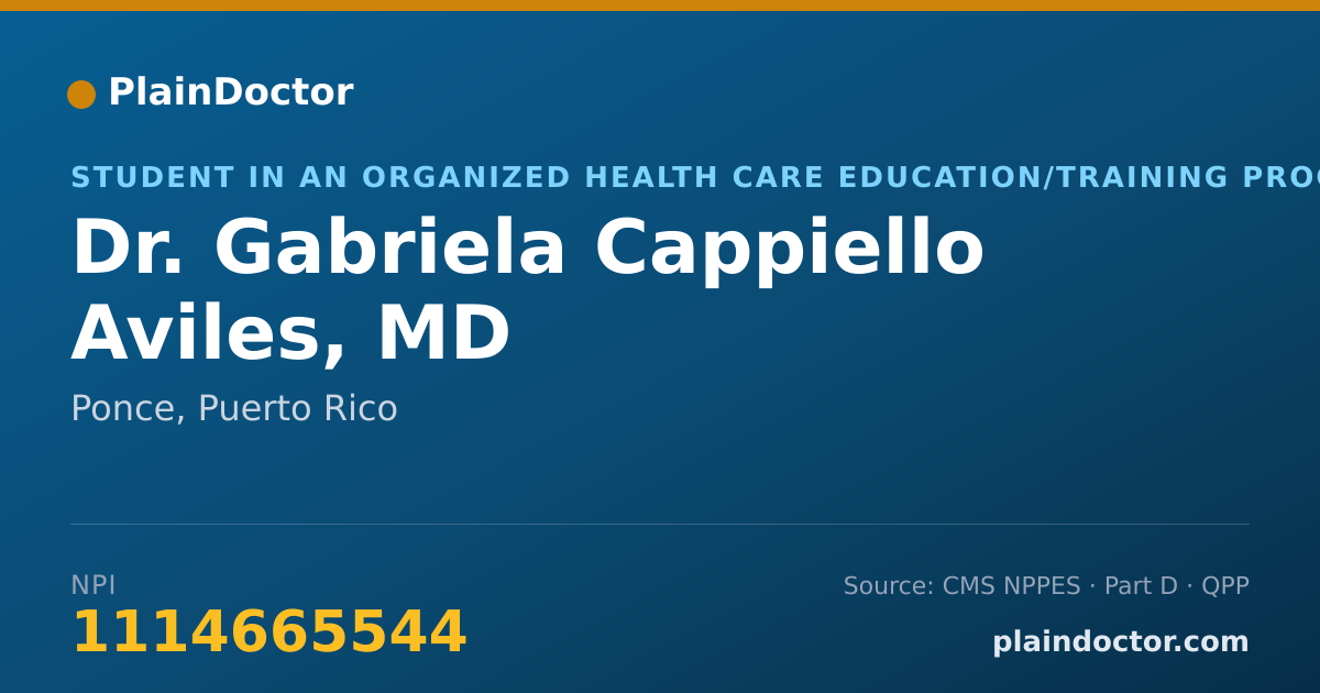 Shareable card for Gabriela Cappiello Aviles, MD - Student in an Organized Health Care Education/Training Program, Ponce, PR