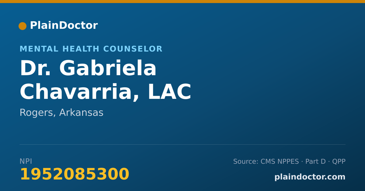 Shareable card for Gabriela Chavarria, LAC - Mental Health Counselor, Rogers, AR