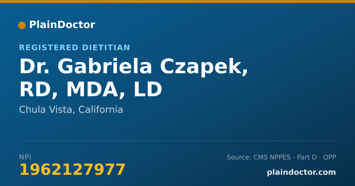 Shareable card for Gabriela Czapek, RD, MDA, LD - Registered Dietitian, Chula Vista, CA