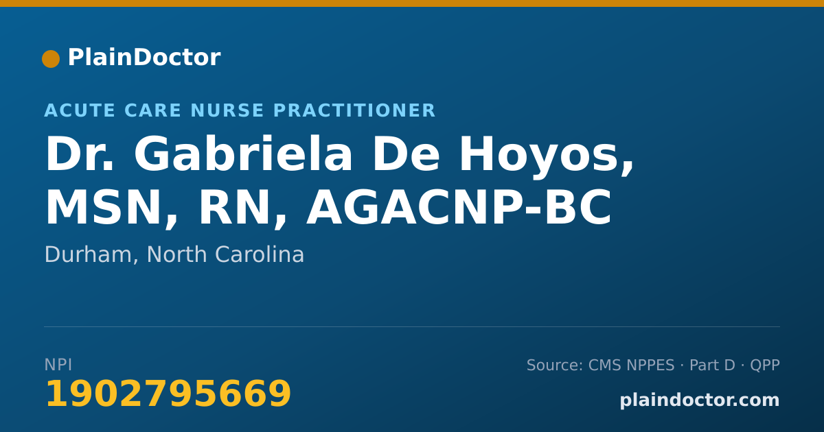 Shareable card for Gabriela De Hoyos, MSN, RN, AGACNP-BC - Acute Care Nurse Practitioner, Durham, NC