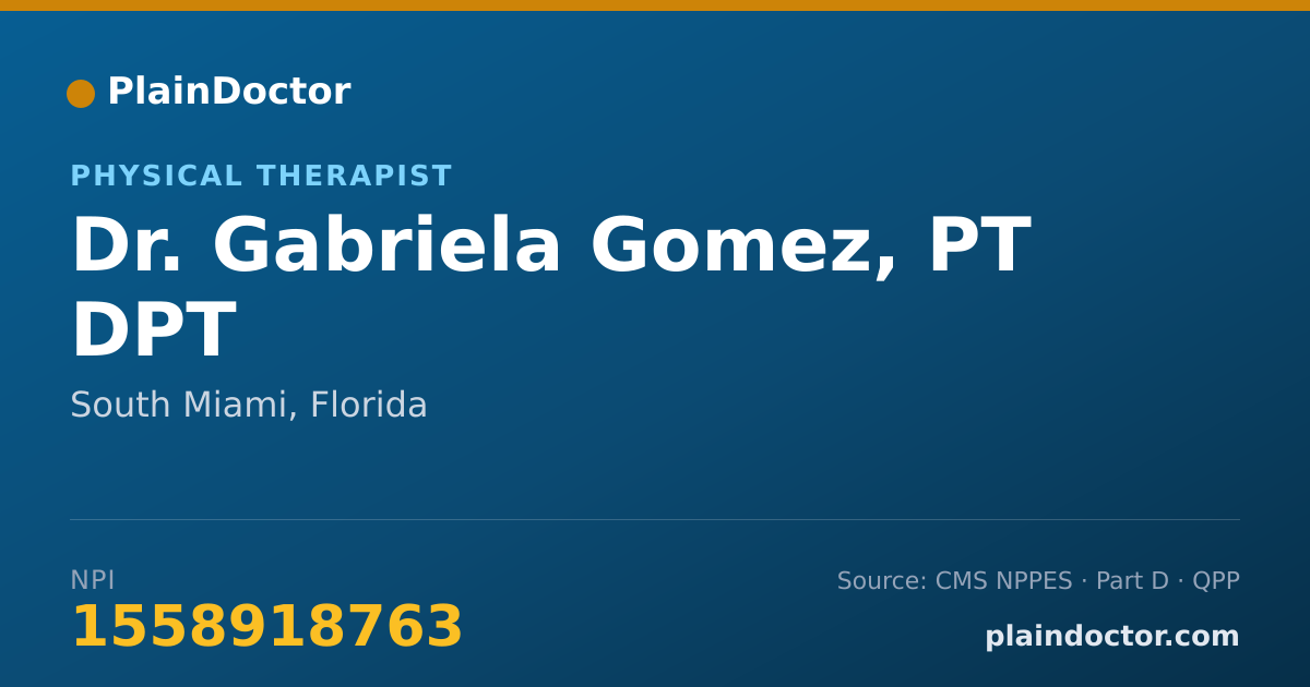 Shareable card for Gabriela Gomez, PT DPT - Physical Therapist, South Miami, FL