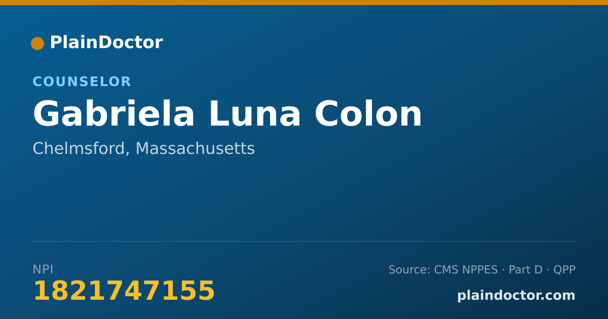 Shareable card for Gabriela Luna Colon - Counselor, Chelmsford, MA