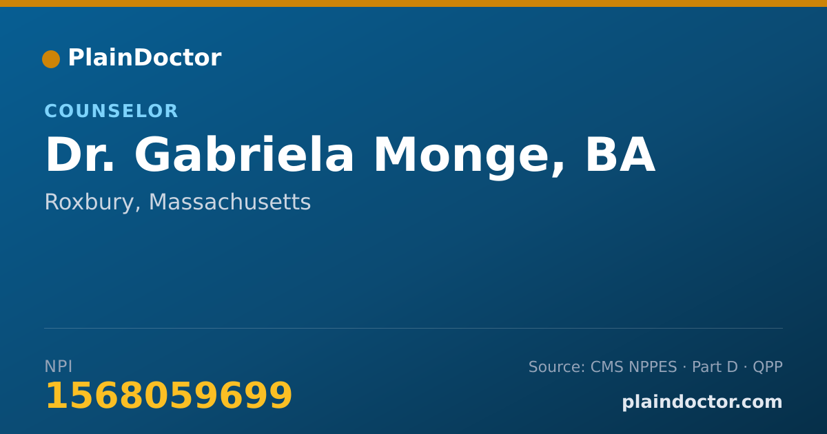 Shareable card for Gabriela Monge, BA - Counselor, Roxbury, MA