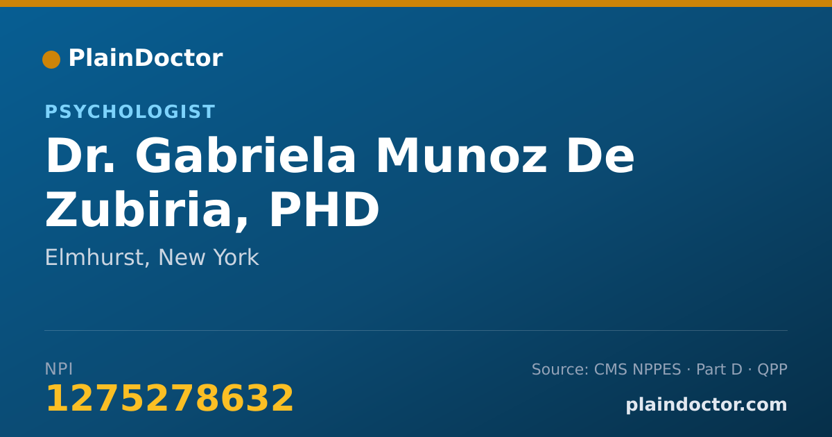 Shareable card for Gabriela Munoz De Zubiria, PHD - Psychologist, Elmhurst, NY