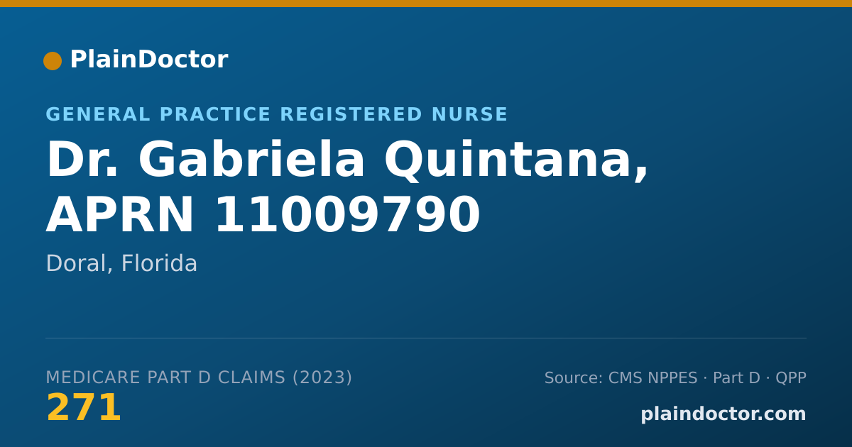 Shareable card for Gabriela Quintana, APRN 11009790 - General Practice Registered Nurse, Doral, FL