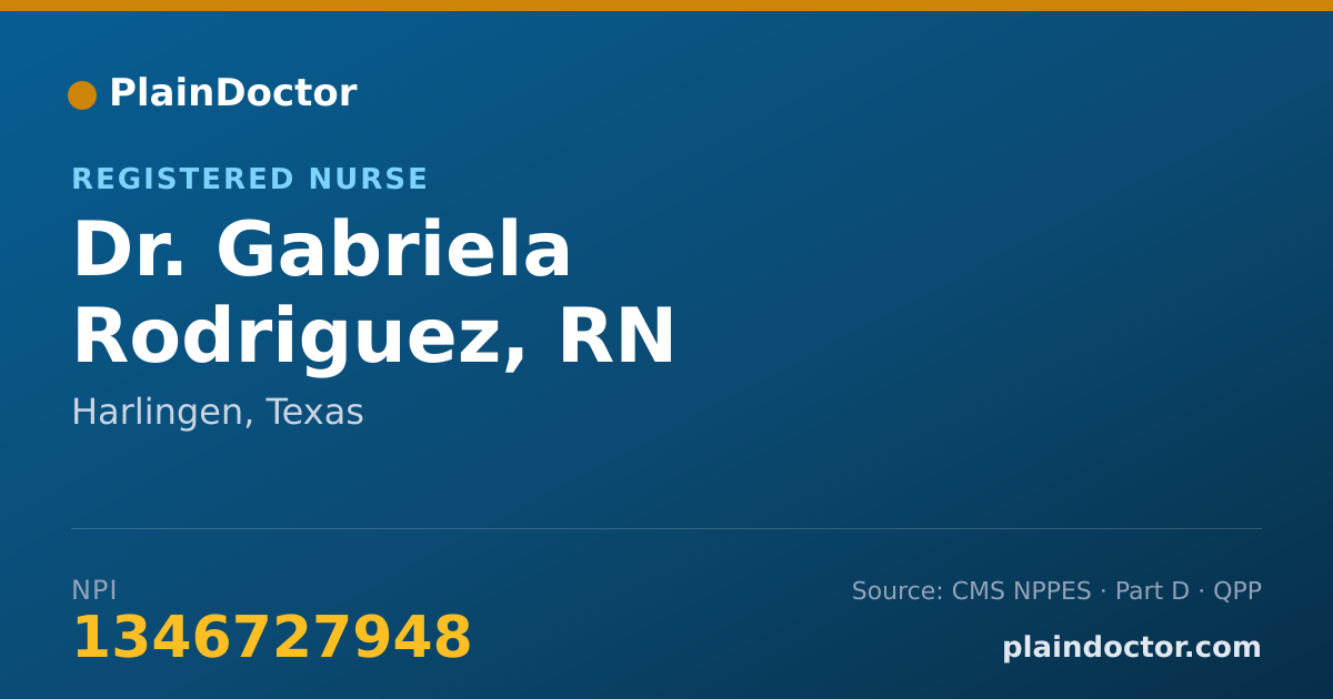 Shareable card for Gabriela Rodriguez, RN - Registered Nurse, Harlingen, TX