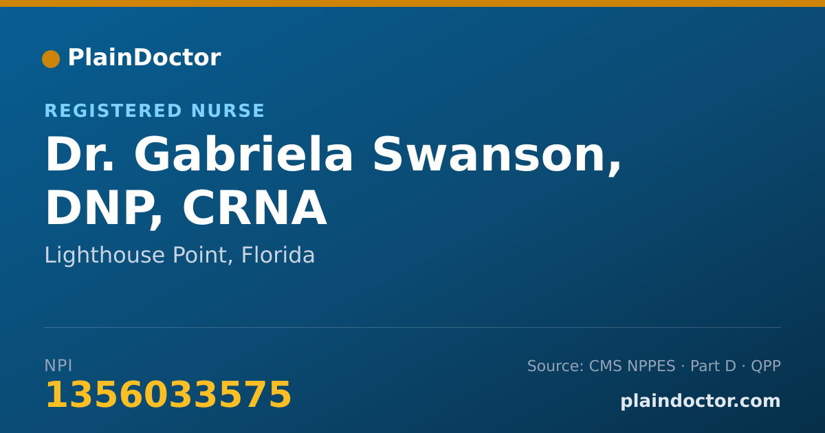 Shareable card for Gabriela Swanson, DNP, CRNA - Registered Nurse, Lighthouse Point, FL