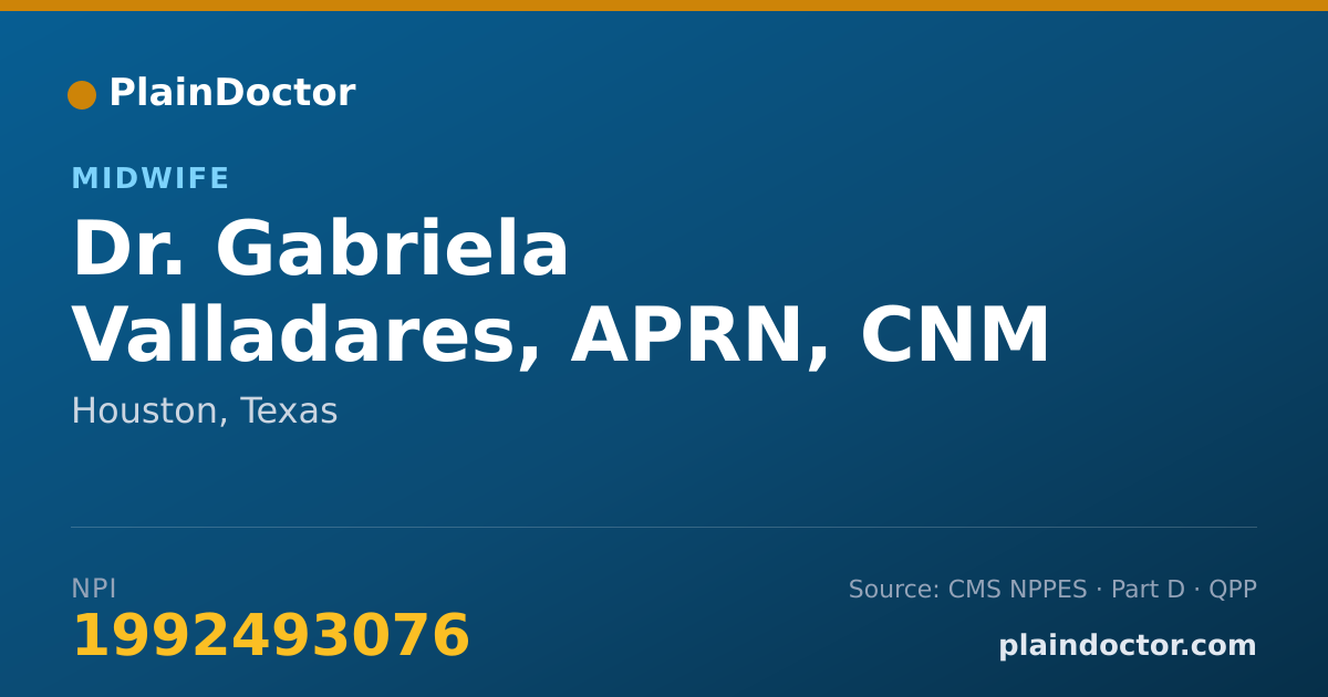 Shareable card for Gabriela Valladares, APRN, CNM - Midwife, Houston, TX