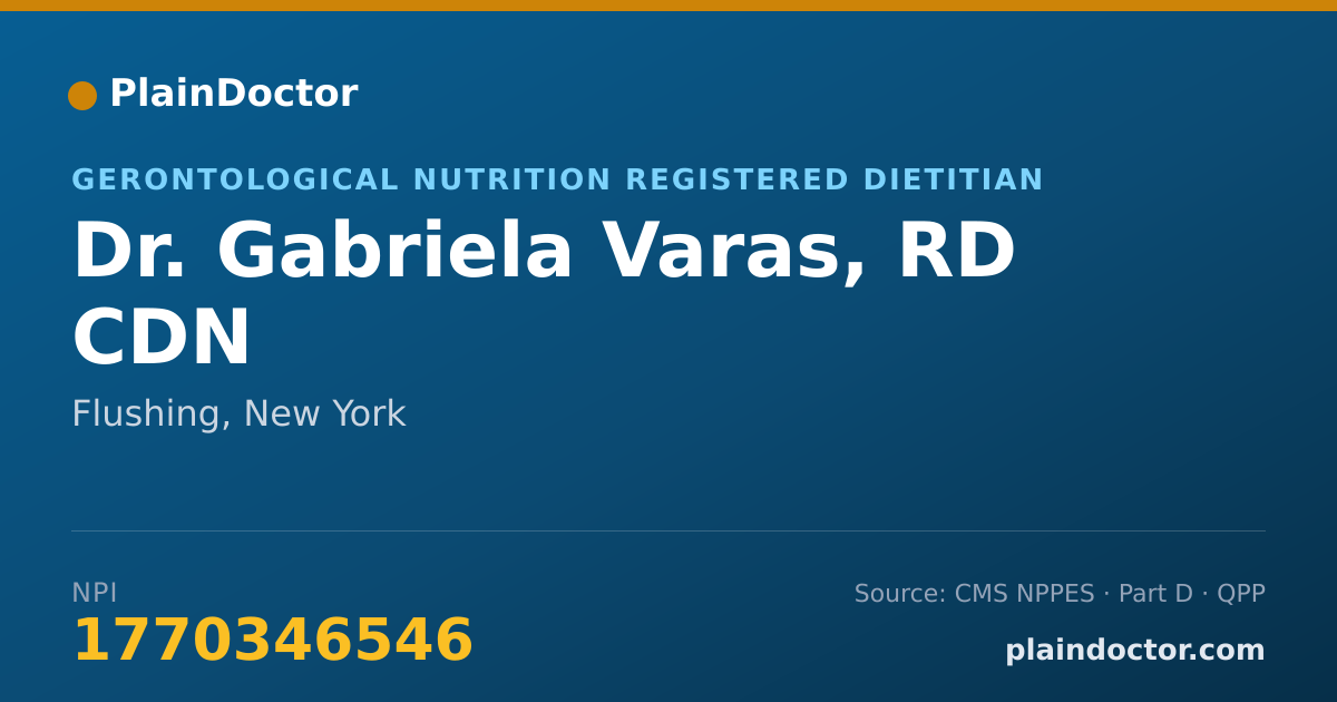 Shareable card for Gabriela Varas, RD CDN - Gerontological Nutrition Registered Dietitian, Flushing, NY
