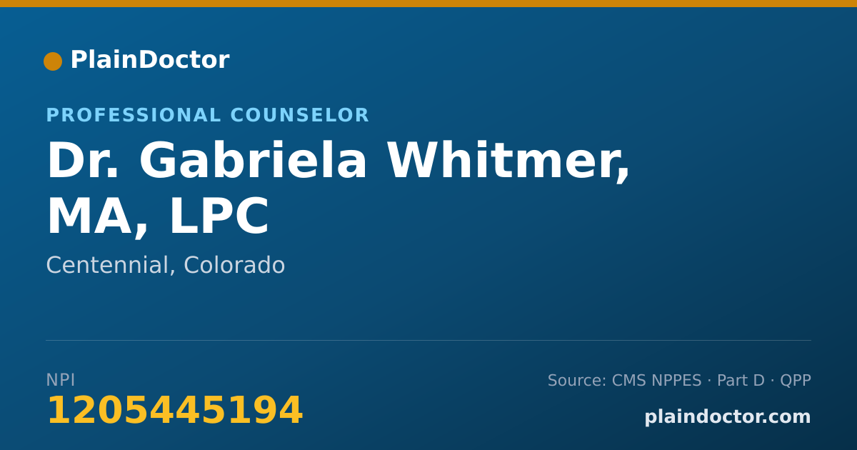 Shareable card for Gabriela Whitmer, MA, LPC - Professional Counselor, Centennial, CO