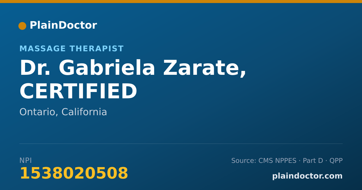 Shareable card for Gabriela Zarate, CERTIFIED - Massage Therapist, Ontario, CA