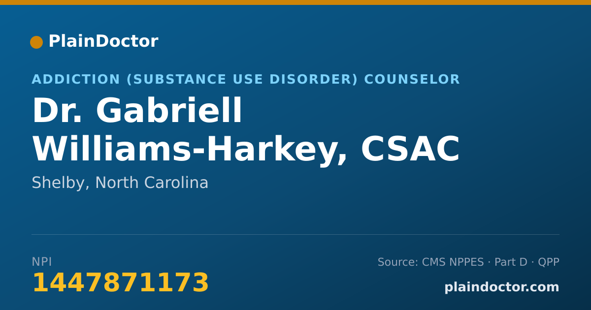 Shareable card for Gabriell Williams-Harkey, CSAC 25183 - Addiction (Substance Use Disorder) Counselor, Shelby, NC