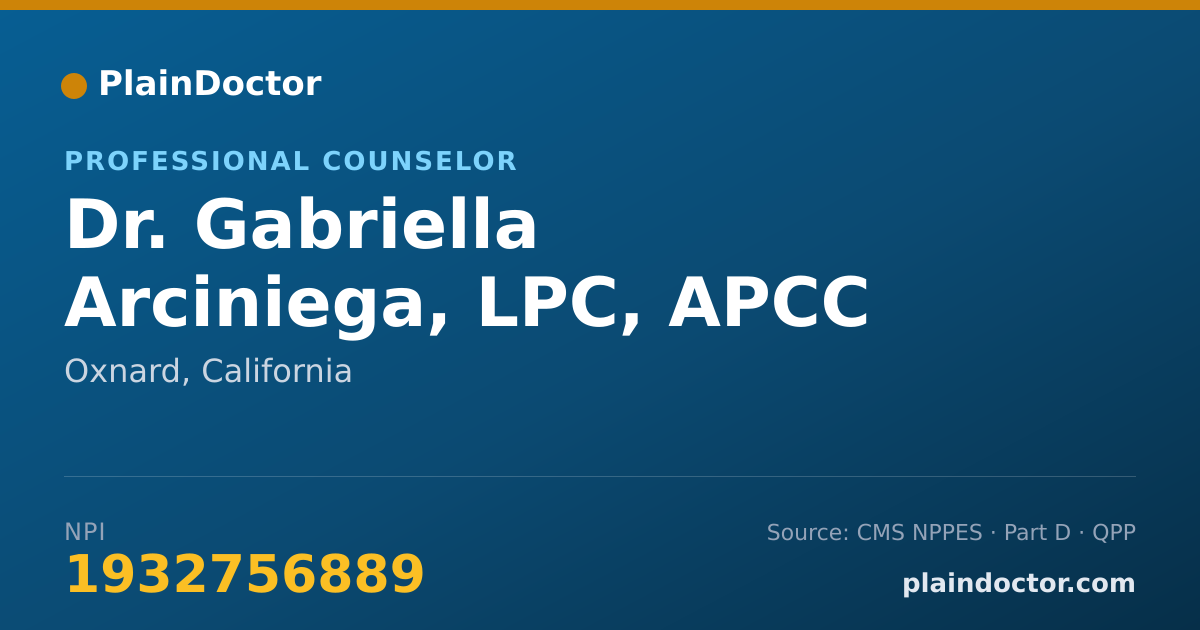 Shareable card for Gabriella Arciniega, LPC, APCC - Professional Counselor, Oxnard, CA