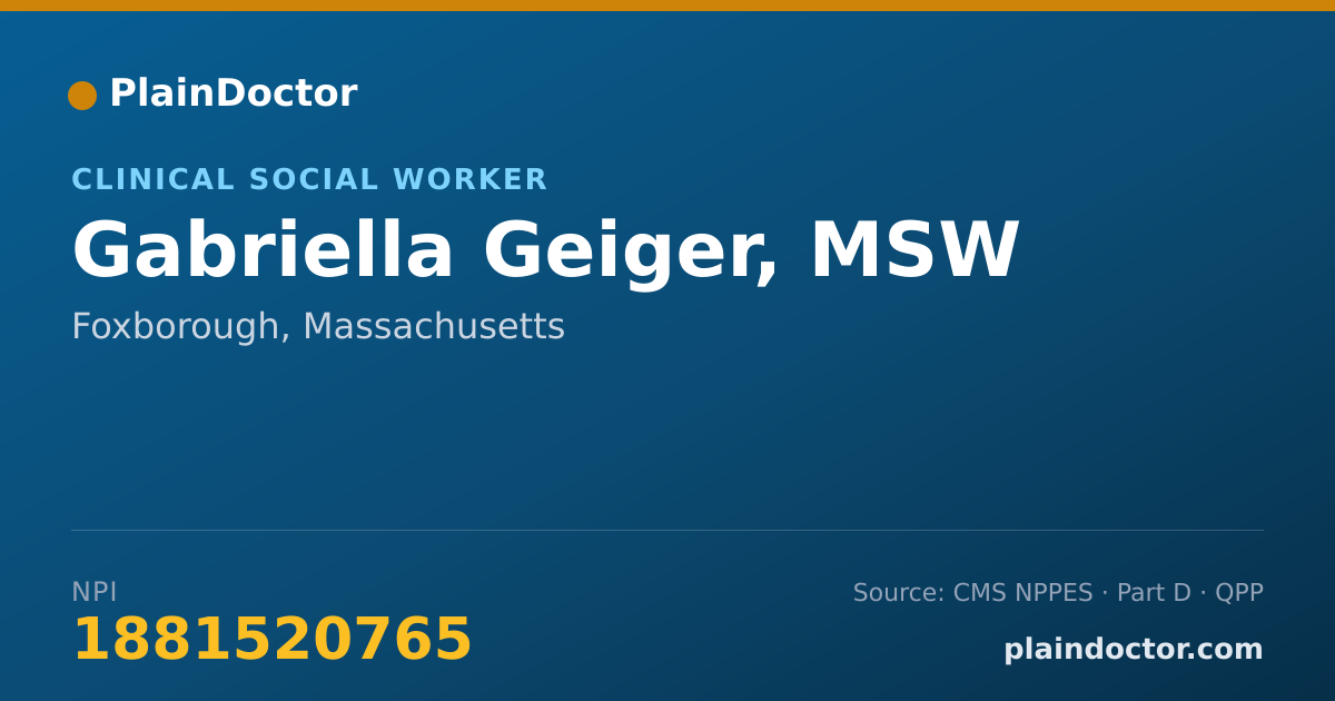 Shareable card for Gabriella Geiger, MSW - Clinical Social Worker, Foxborough, MA