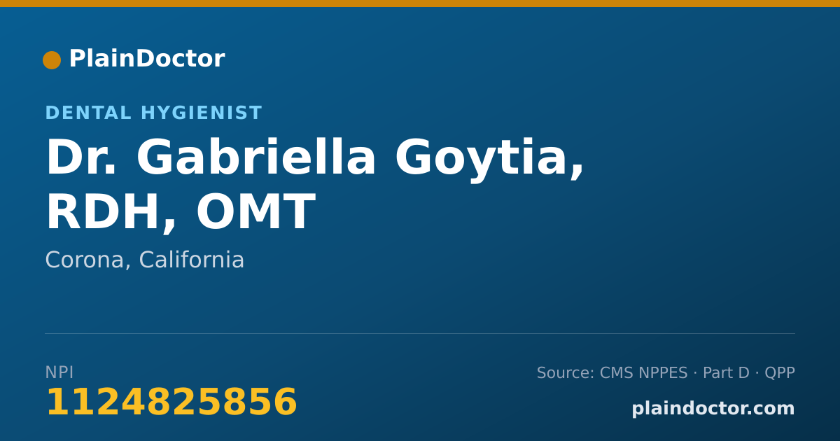 Shareable card for Gabriella Goytia, RDH, OMT - Dental Hygienist, Corona, CA