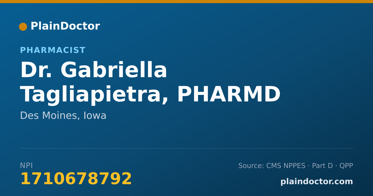 Shareable card for Gabriella Tagliapietra, PHARMD - Pharmacist, Des Moines, IA